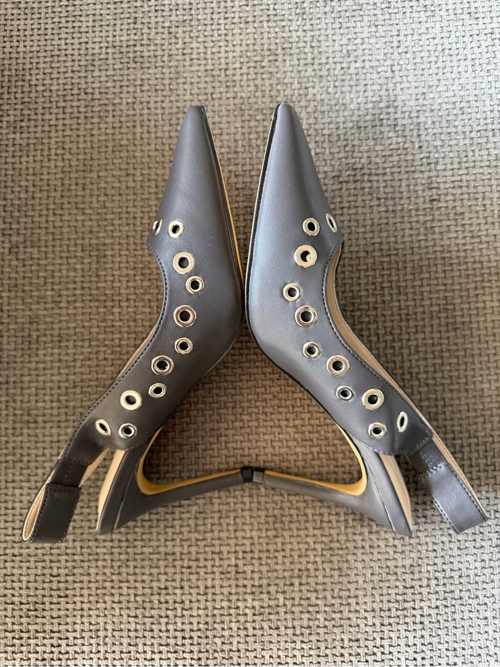 French Connection Rockout Slingback Grommet Heel Pumps Grey 6 Whimsigoth Edgy - Picture 5 of 13